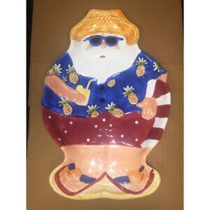 2005 Young's Inc. Heartfelt Kitchen Creations Ceramic Beach Santa Claus Platter